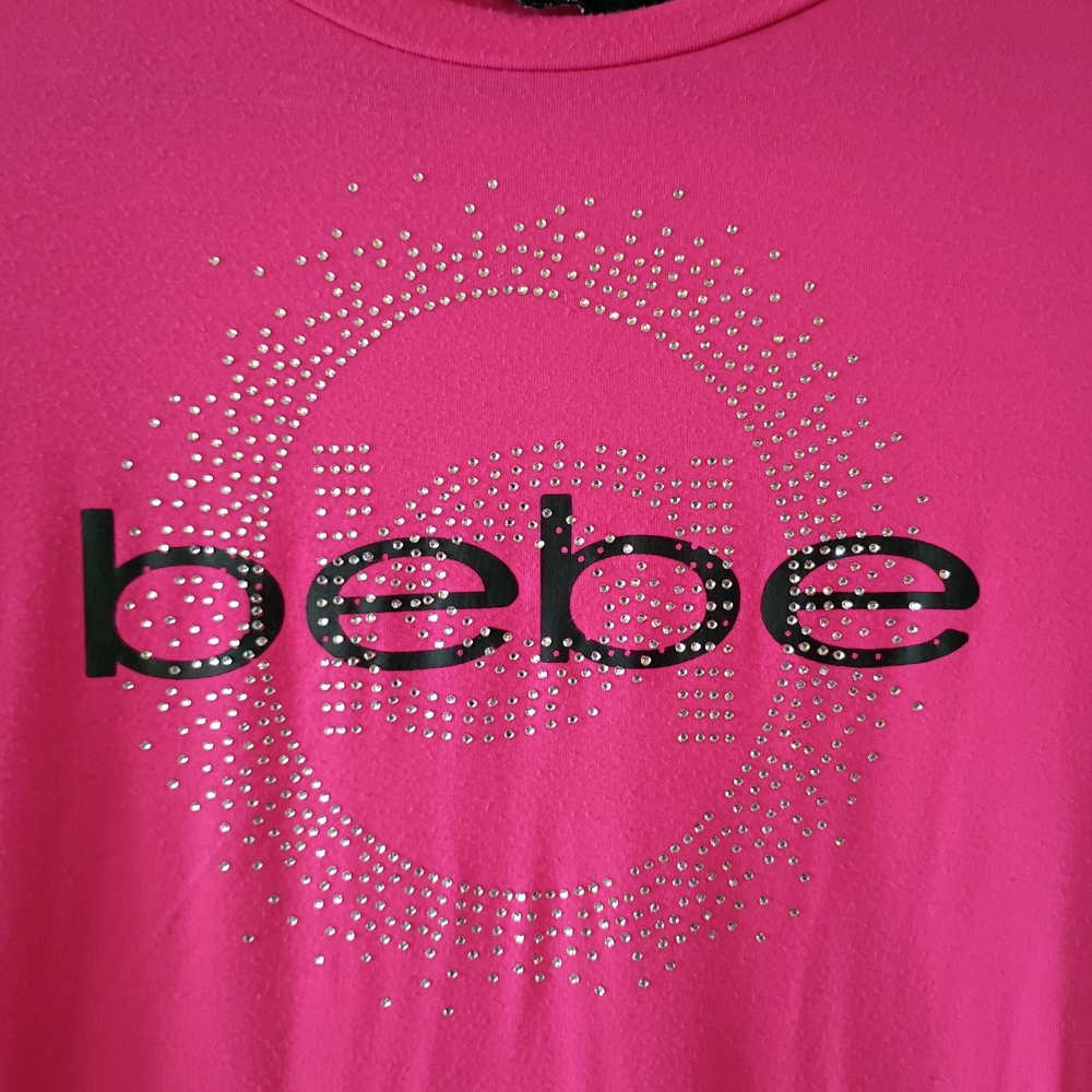 bebe Neon Pink Short Sleeve Tee with Rhinestone Logo - Picture 7 of 7